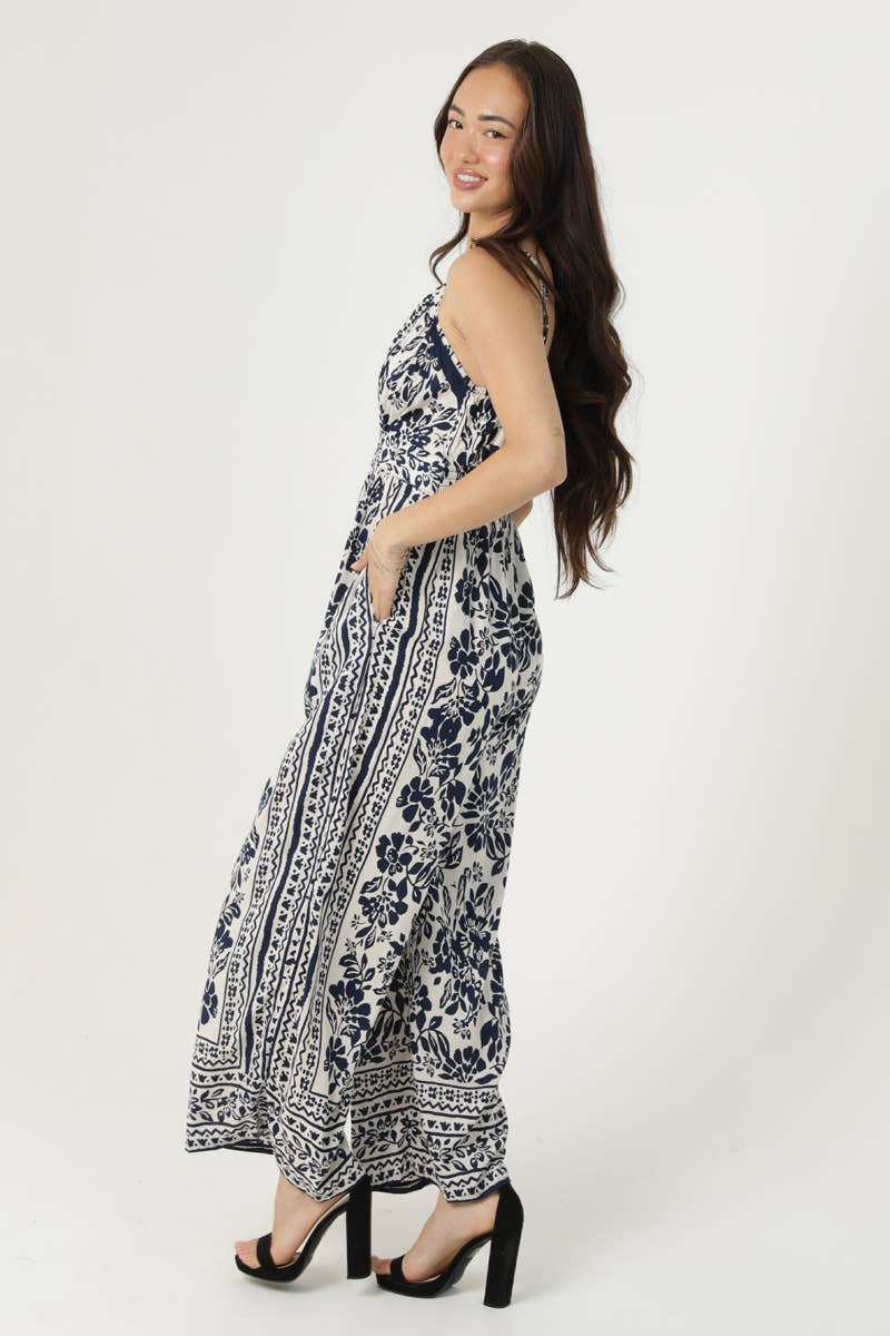 V NECK PRINTED JUMPSUIT