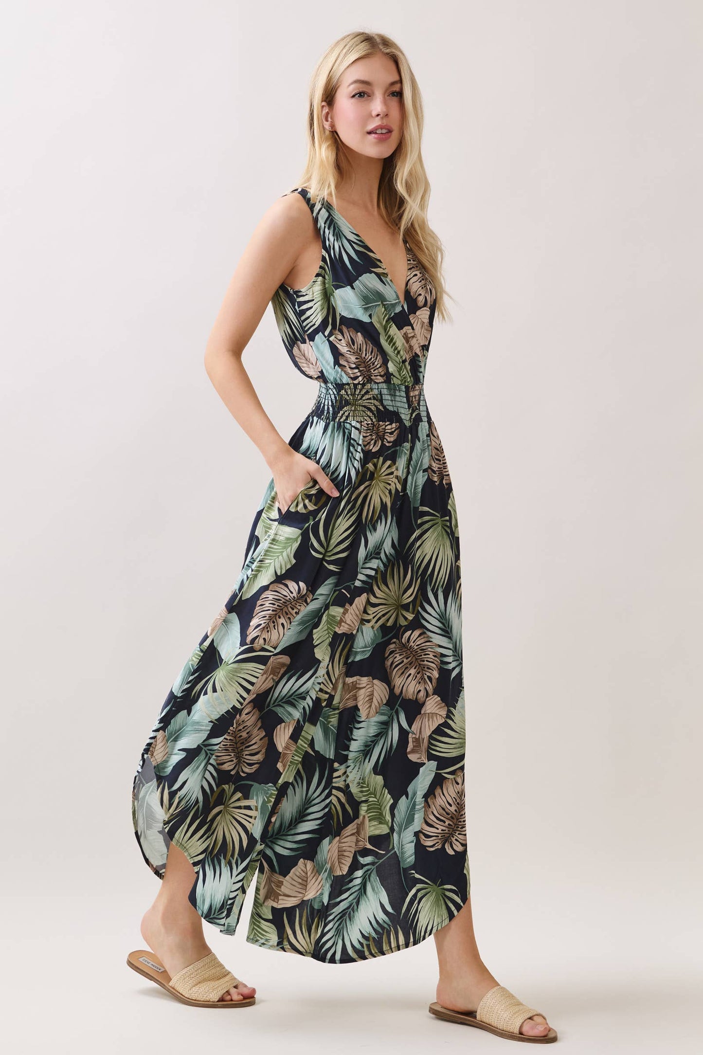 V-Neck Surplice Sleeveless Jumpsuit