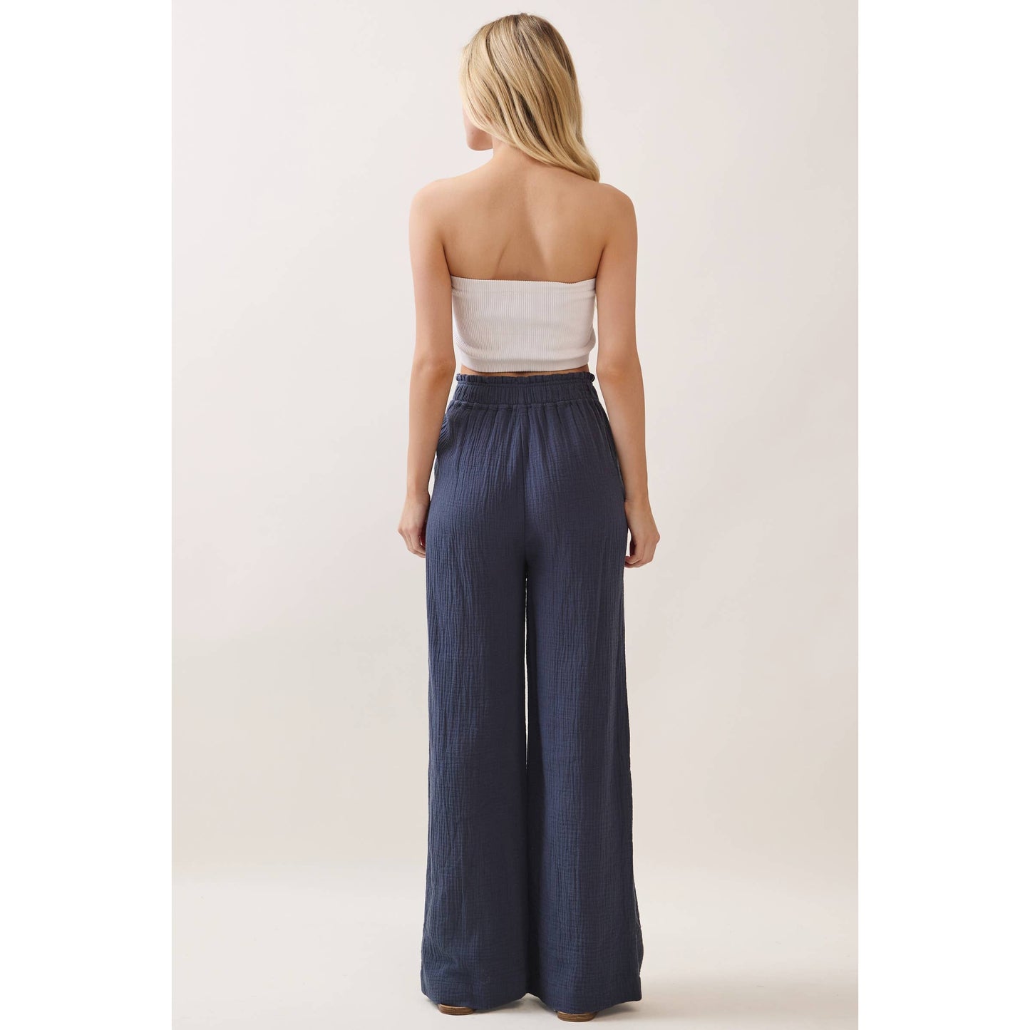DOUBLE GAUZE SOLID WIDE LEG PANTS