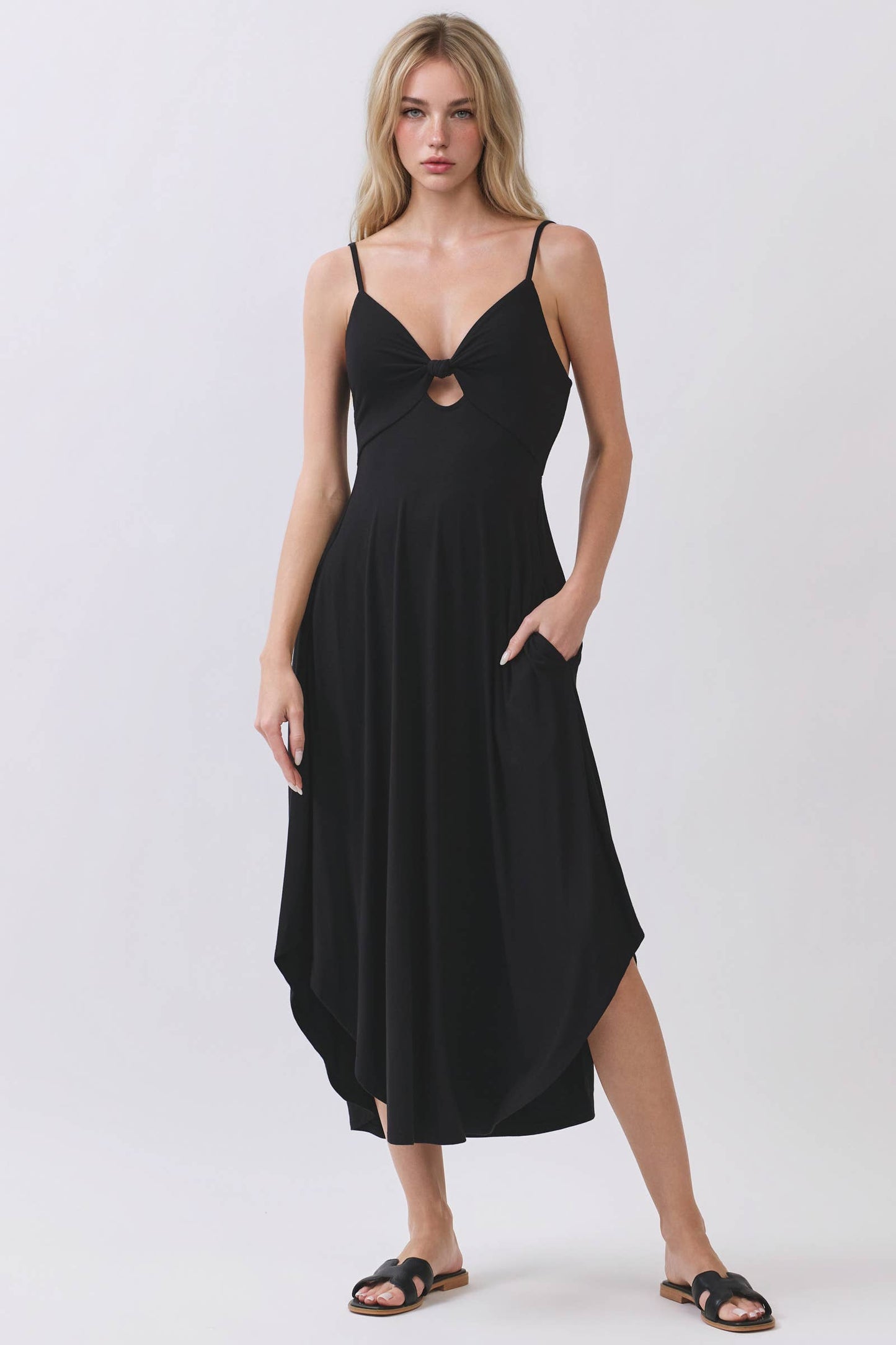 SOLID RAYON MODAL V-NECK CAMI DRESS