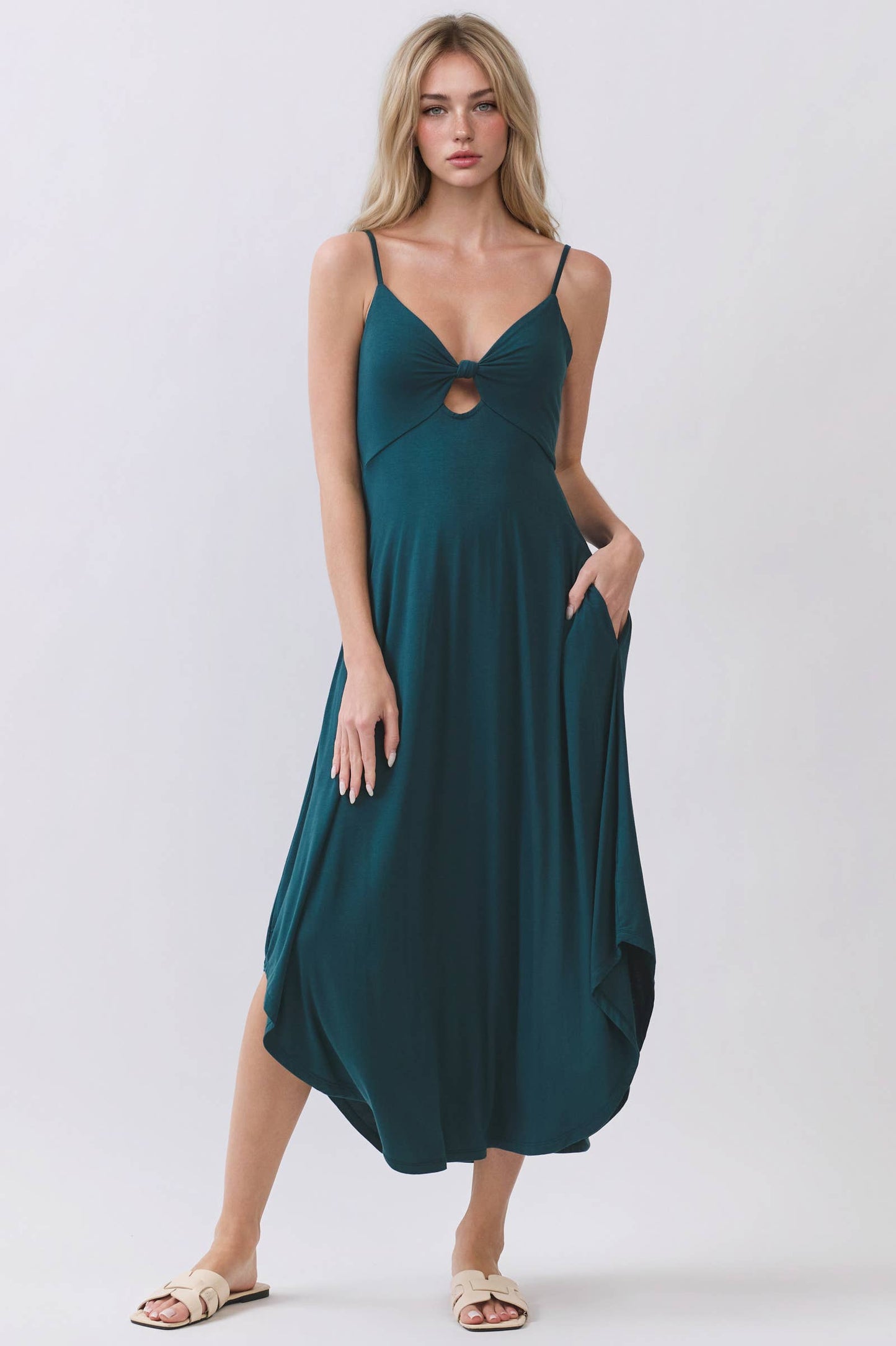 SOLID RAYON MODAL V-NECK CAMI DRESS