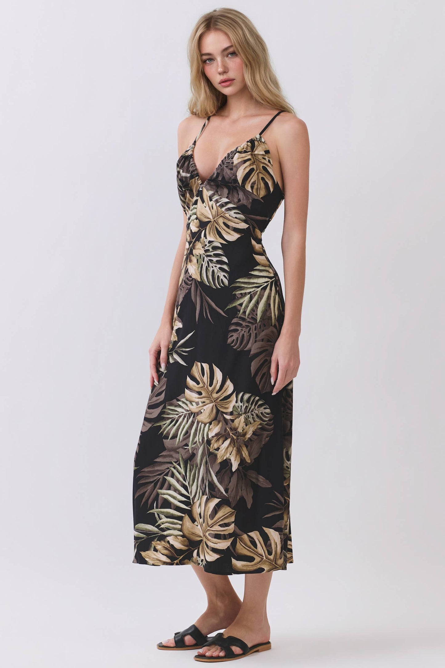 TROPICAL PRINT CAMI MIDI DRESS