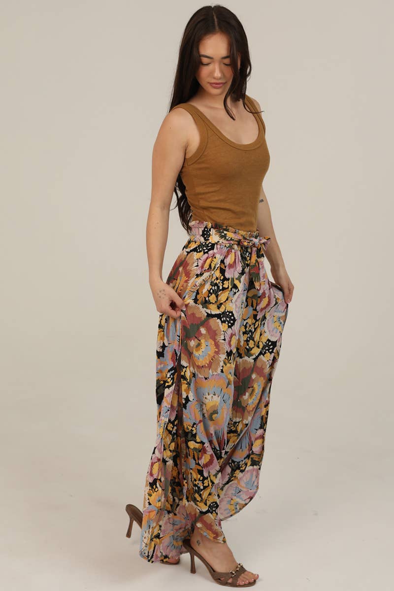 FLORAL PRINT WRAP PANTS