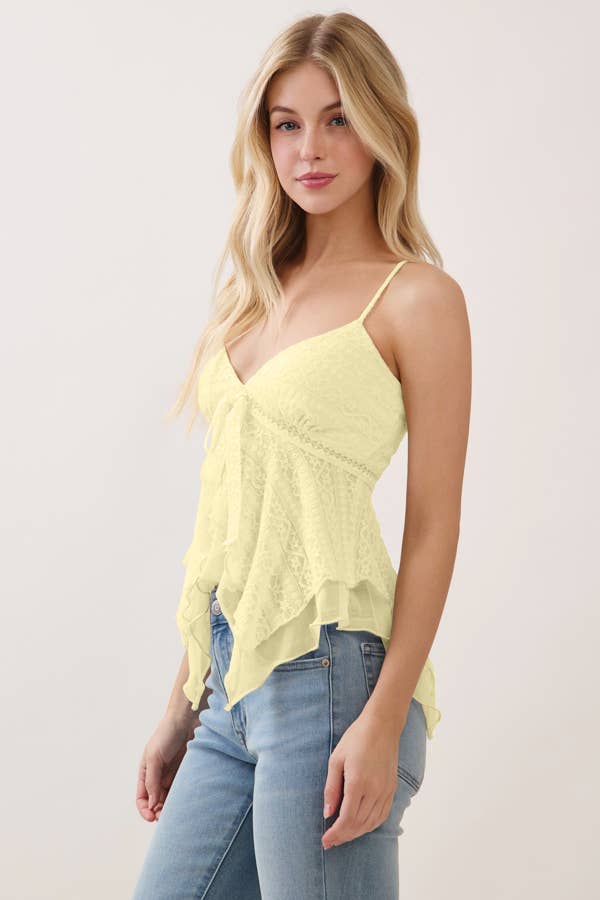 LACE TRIM W/BOW TIE FLYAWAY CAMI TOP