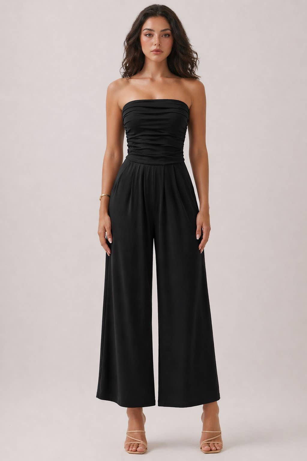 TUBE TOP W/SHIRRING PALAZZO ROMPER
