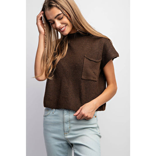 DROP SHOULDER RIB-KNIT SWEATER TOP