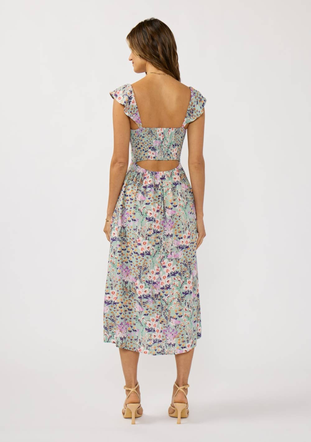 Front Lace Up Smocked Bust Midi Dress