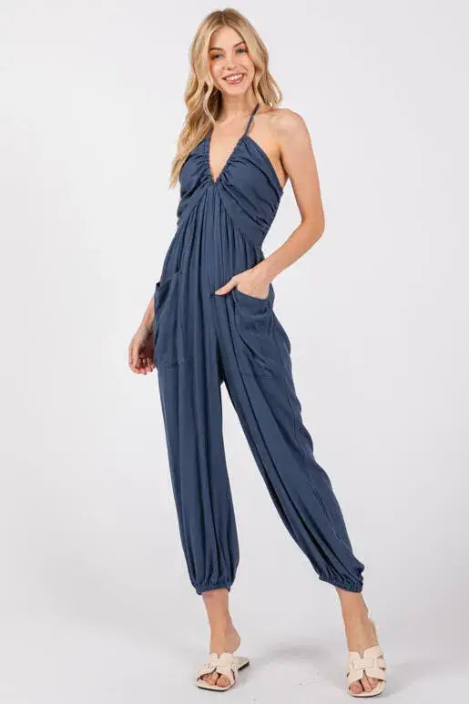 Woven Solid Jogger Jumpsuit