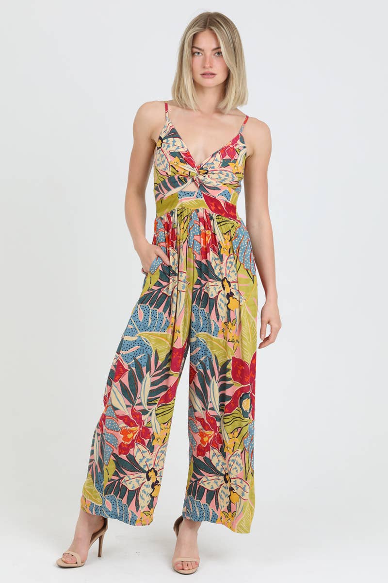 V NECK TWIST FRONT CUT OUT JUMPSUIT