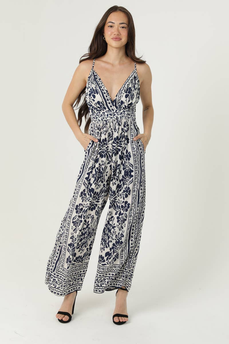 V NECK PRINTED JUMPSUIT