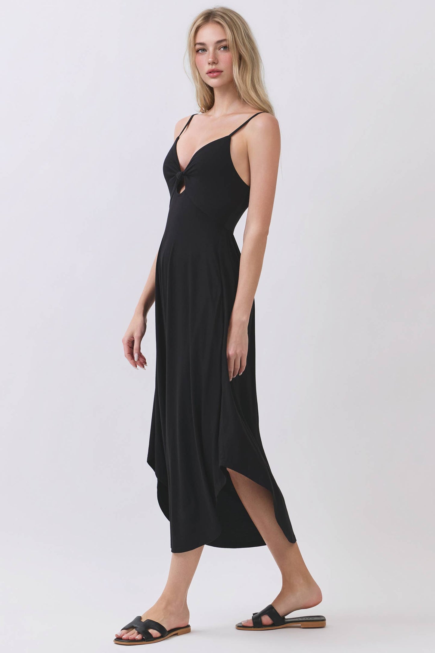 SOLID RAYON MODAL V-NECK CAMI DRESS