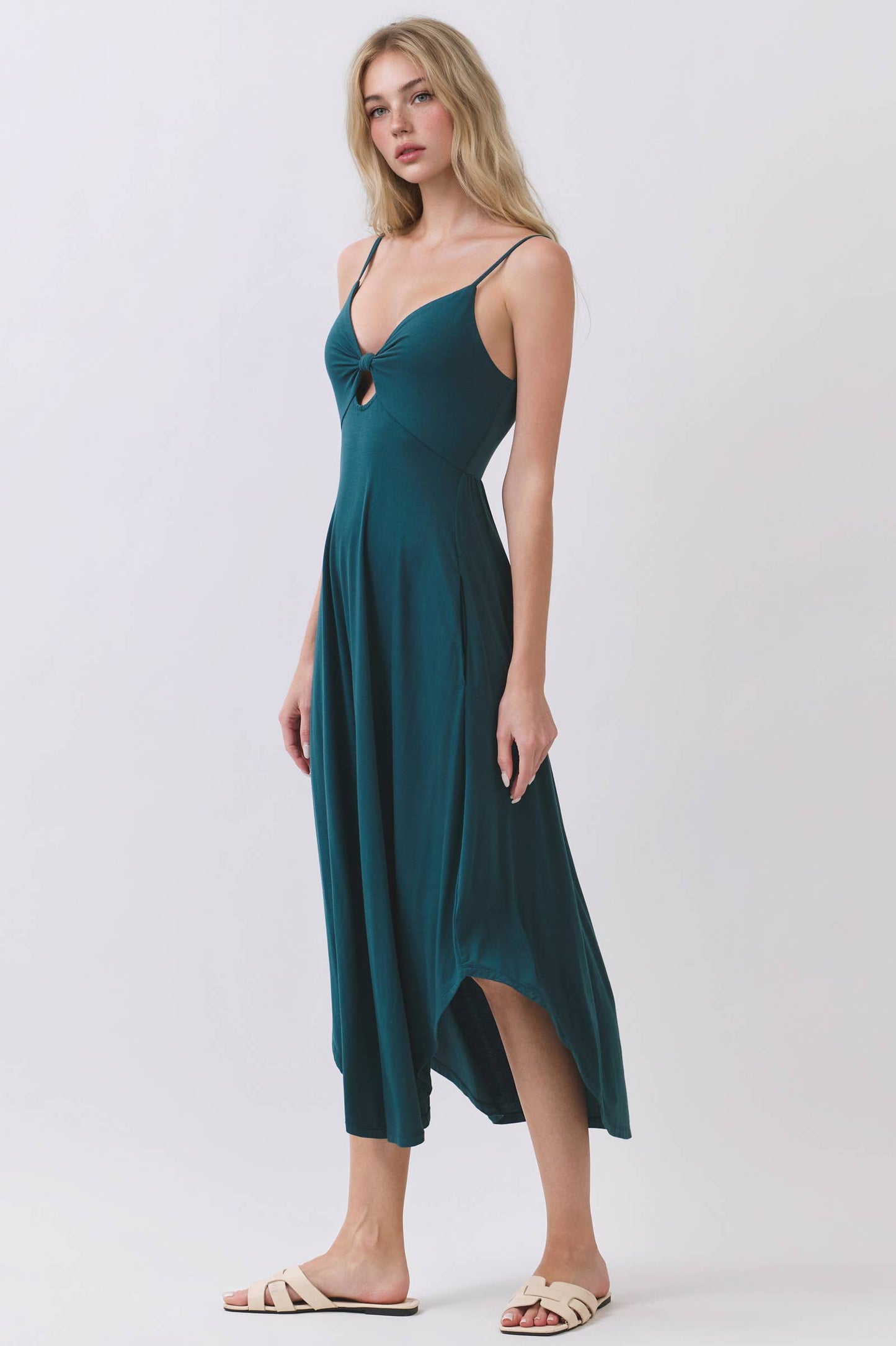 SOLID RAYON MODAL V-NECK CAMI DRESS