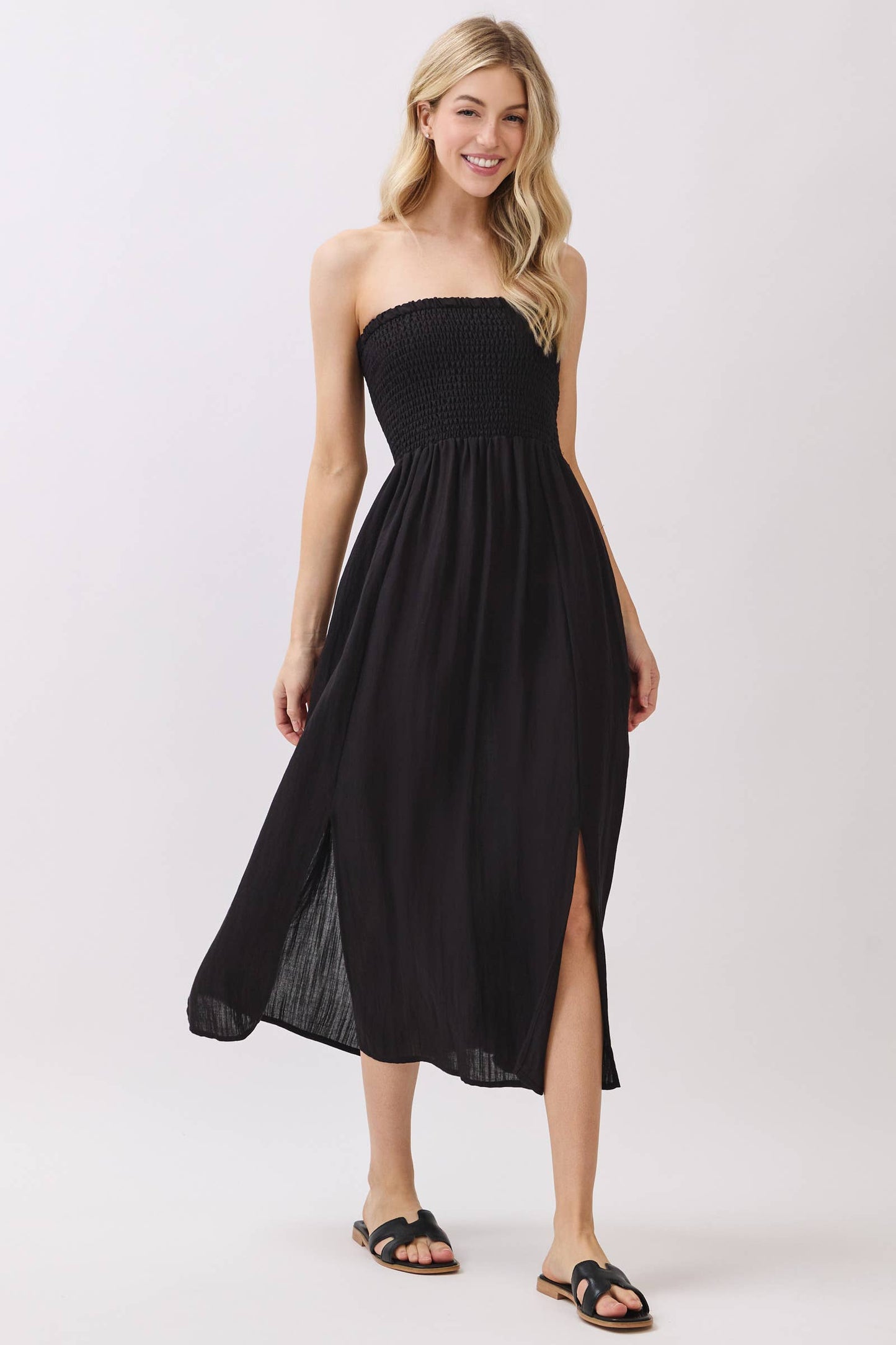Smocked Tube Midi Dress