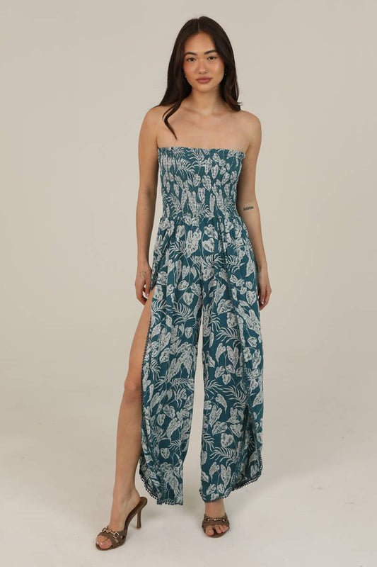 SMOCKED TUBE WRAP PANT JUMPSUIT