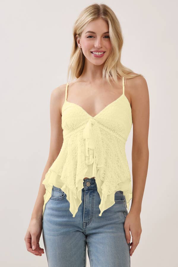 LACE TRIM W/BOW TIE FLYAWAY CAMI TOP