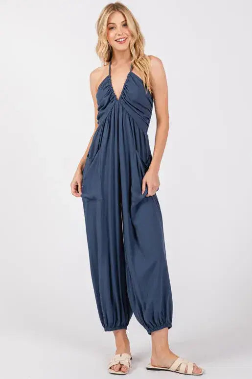 Woven Solid Jogger Jumpsuit