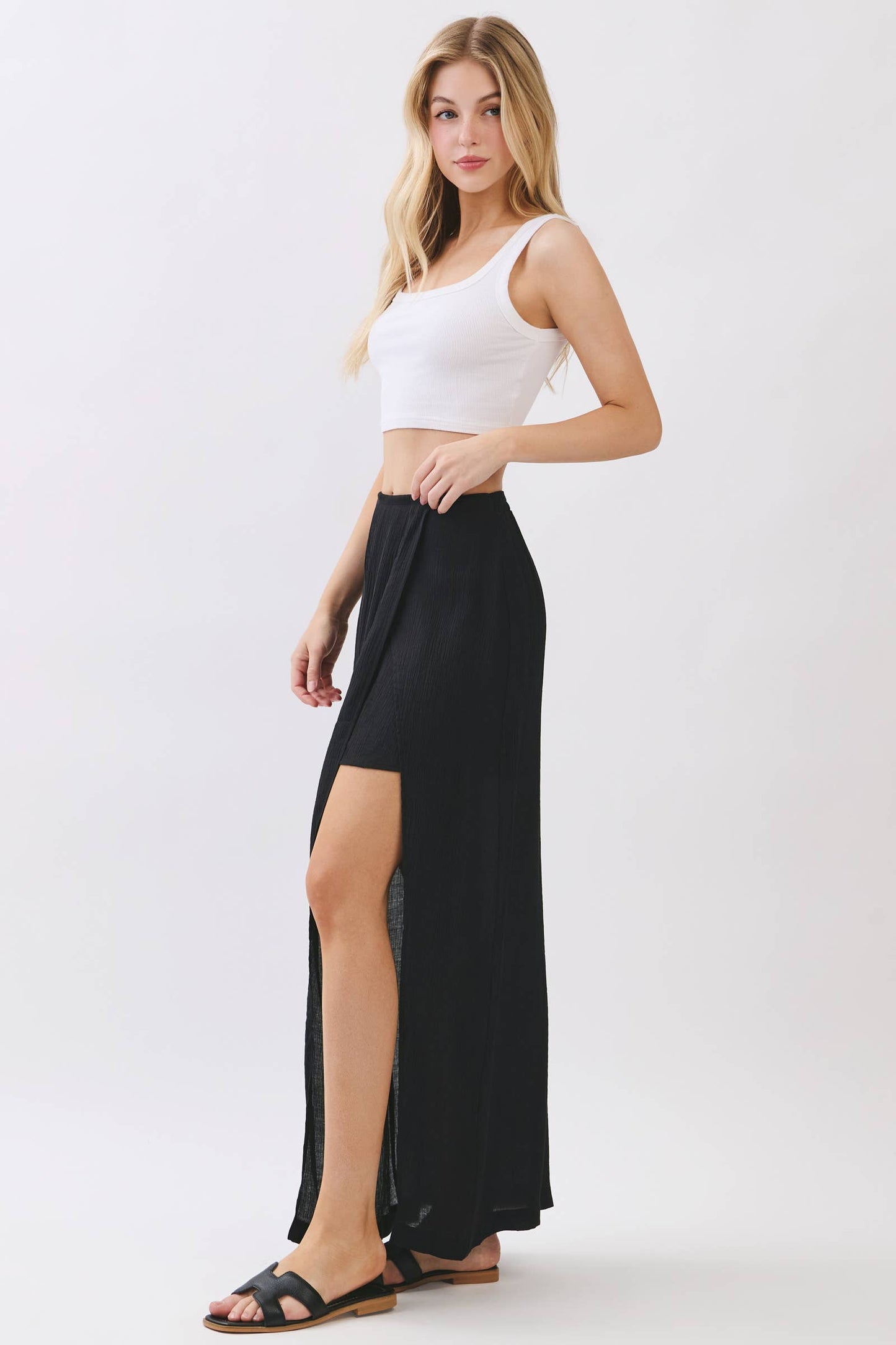 FAUX WRAP PLEATS MAXI SKIRT - VJS800016