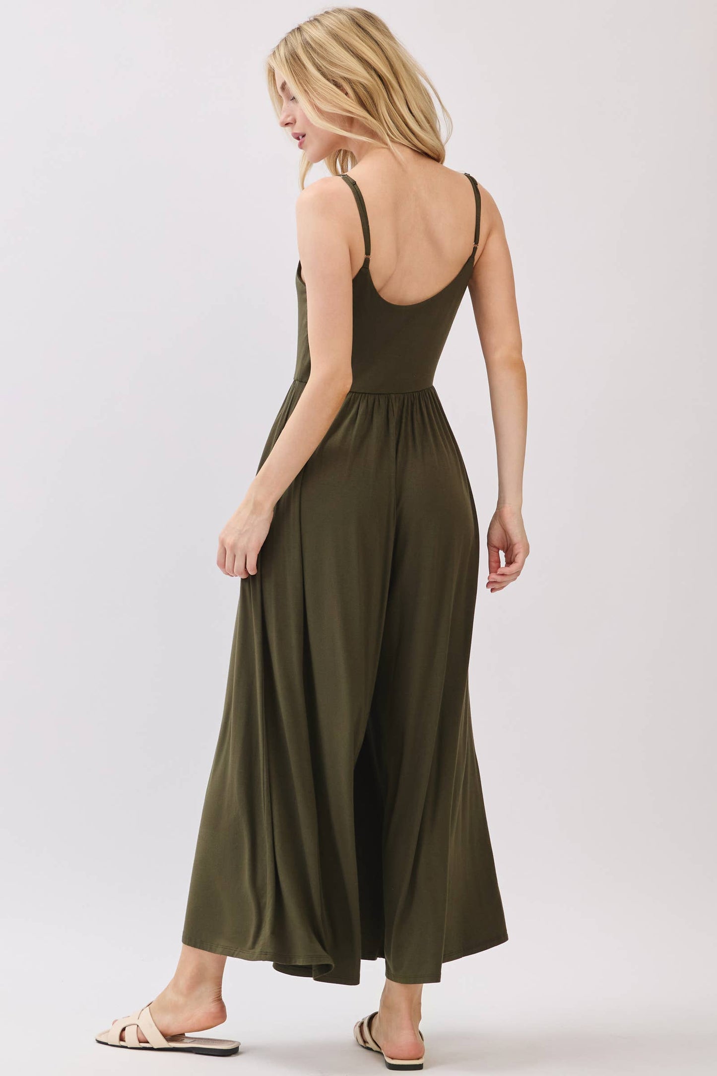 Flare Wide Leg Jumpsuit W/ Adjustable Strap