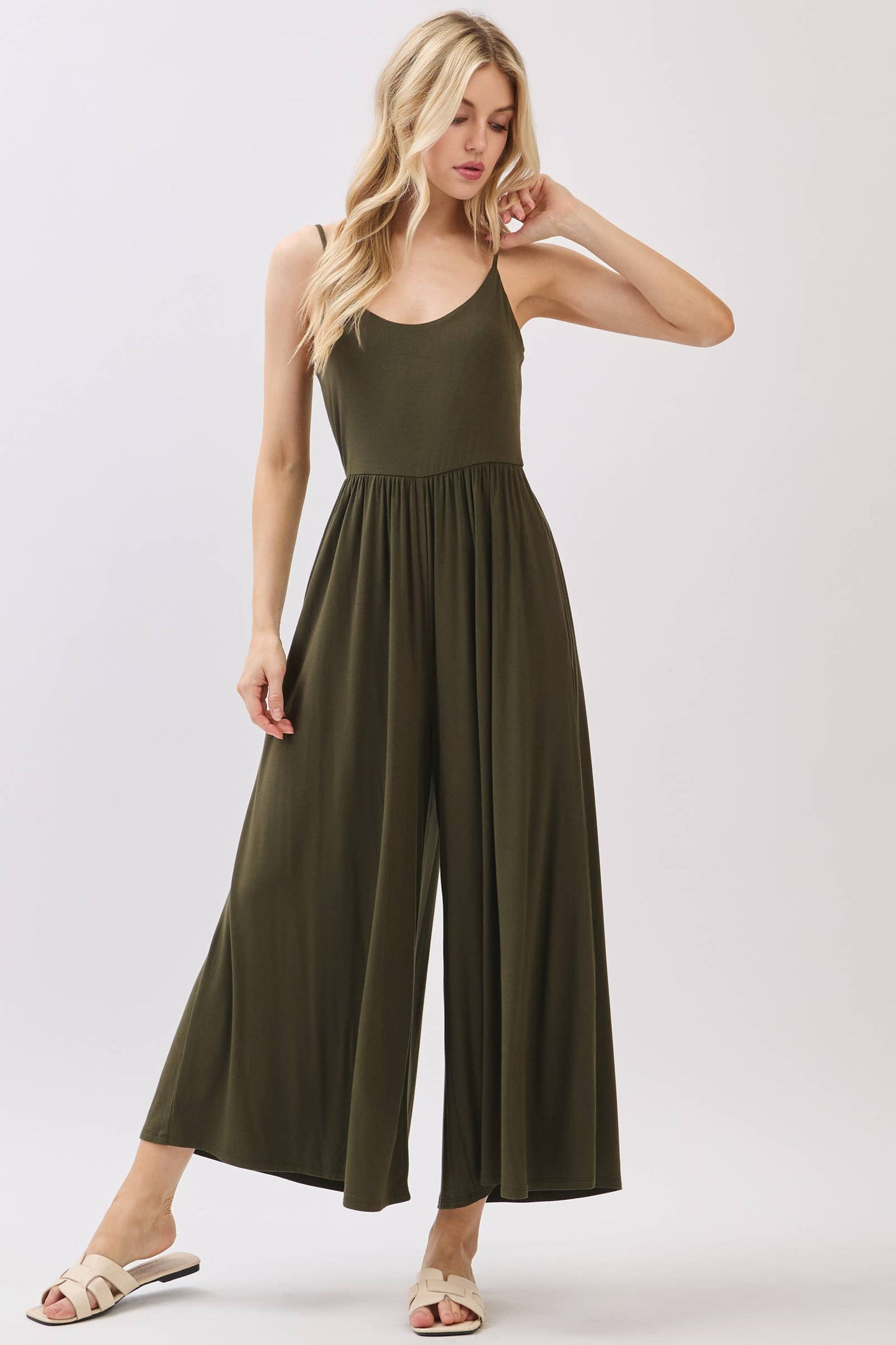 Flare Wide Leg Jumpsuit W/ Adjustable Strap
