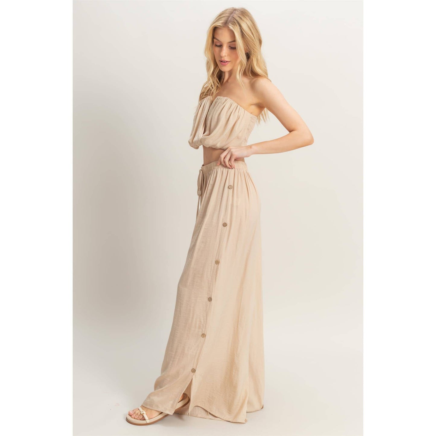 Ruched Top And High Waist Pants Set