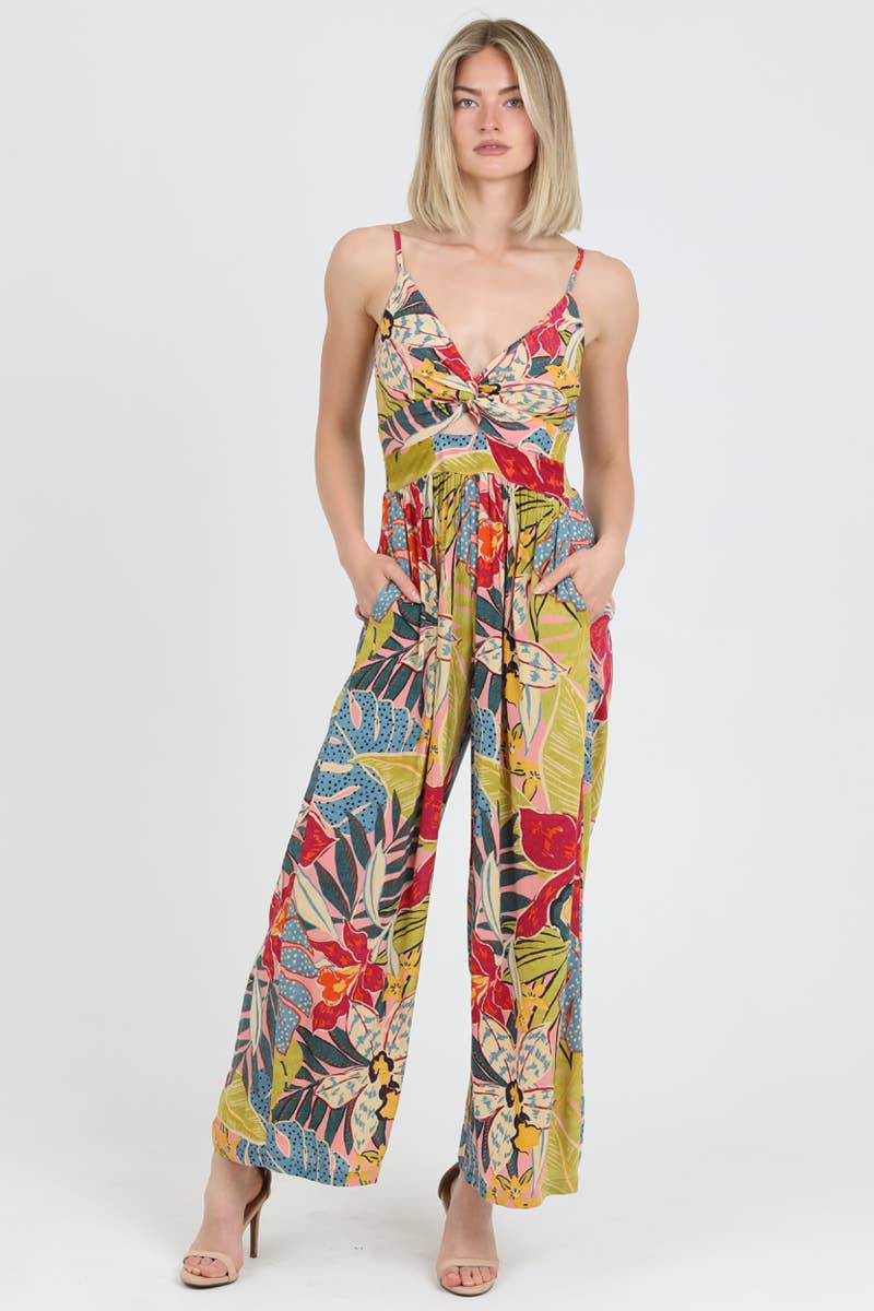 V NECK TWIST FRONT CUT OUT JUMPSUIT
