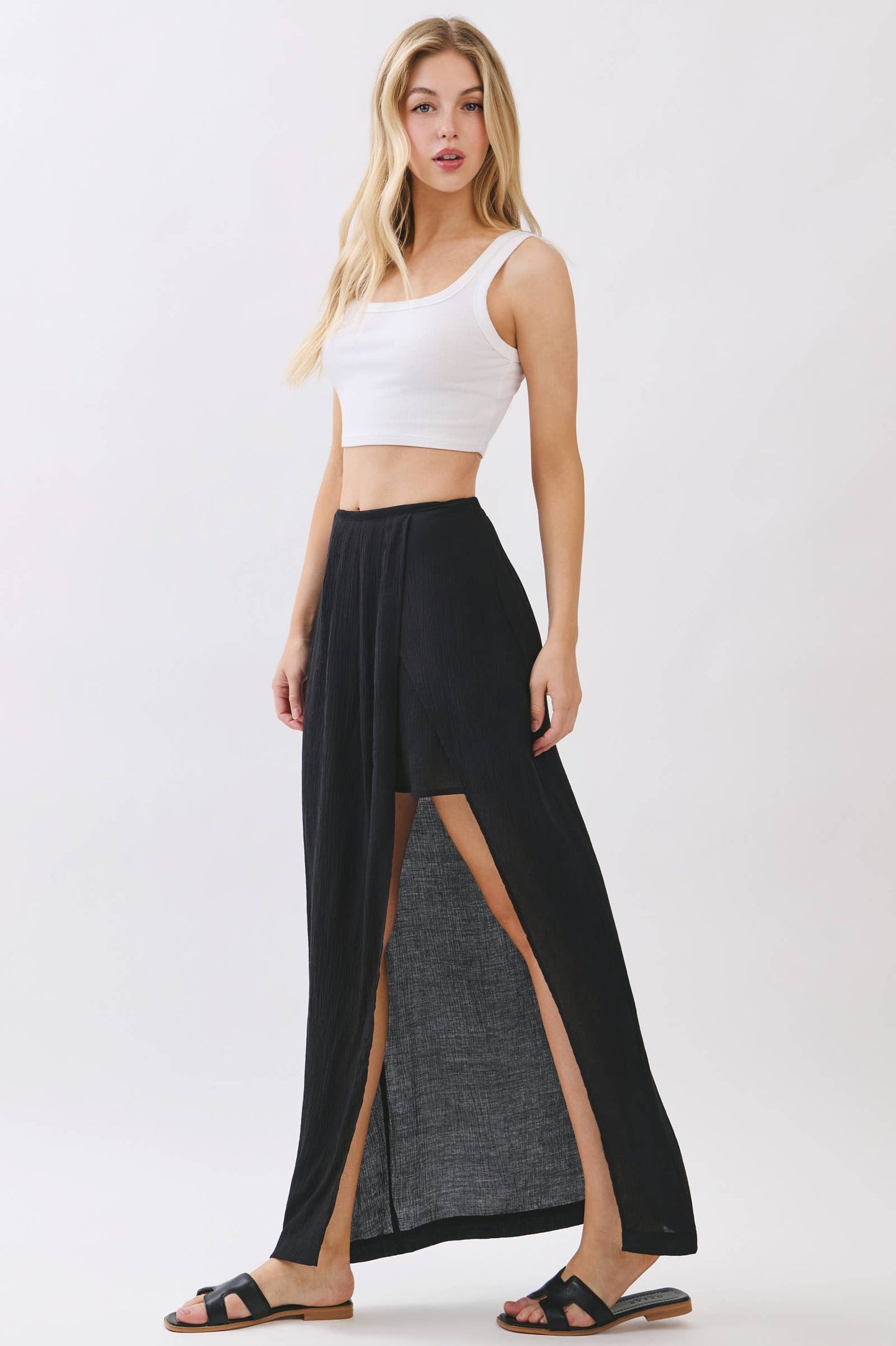 FAUX WRAP PLEATS MAXI SKIRT - VJS800016