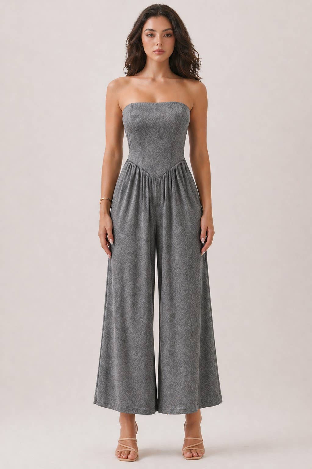 V SHAPE DROP WAIST TUBE JUMPSUIT