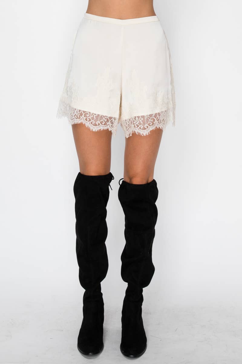 LACE TRIM SATIN SHORTS