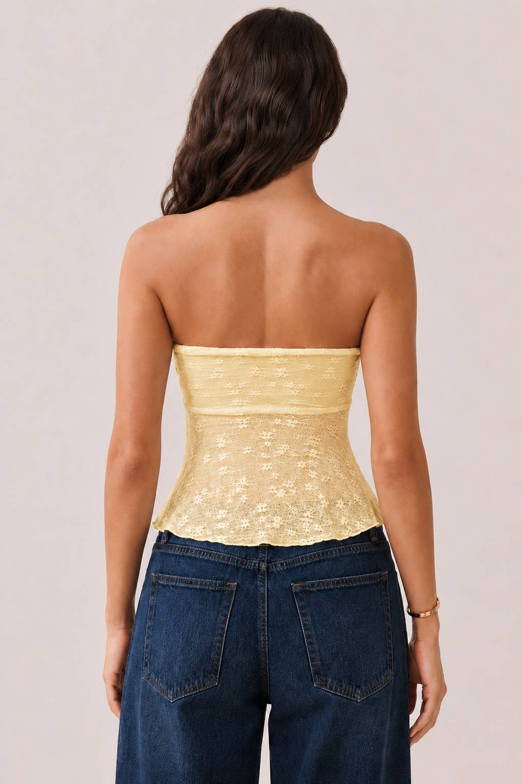 STRAPLESS TUBE FLY-AWAY LACE TOP
