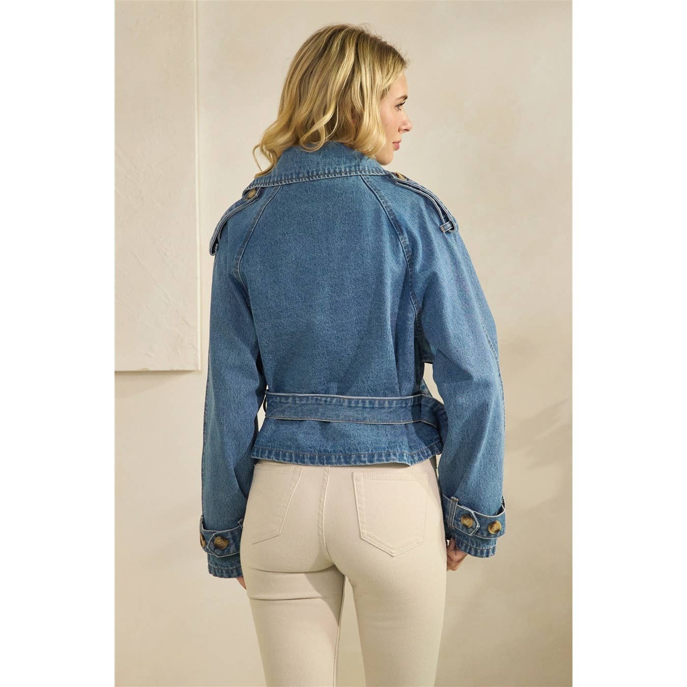 Structured Belted Cropped Denim Jacket