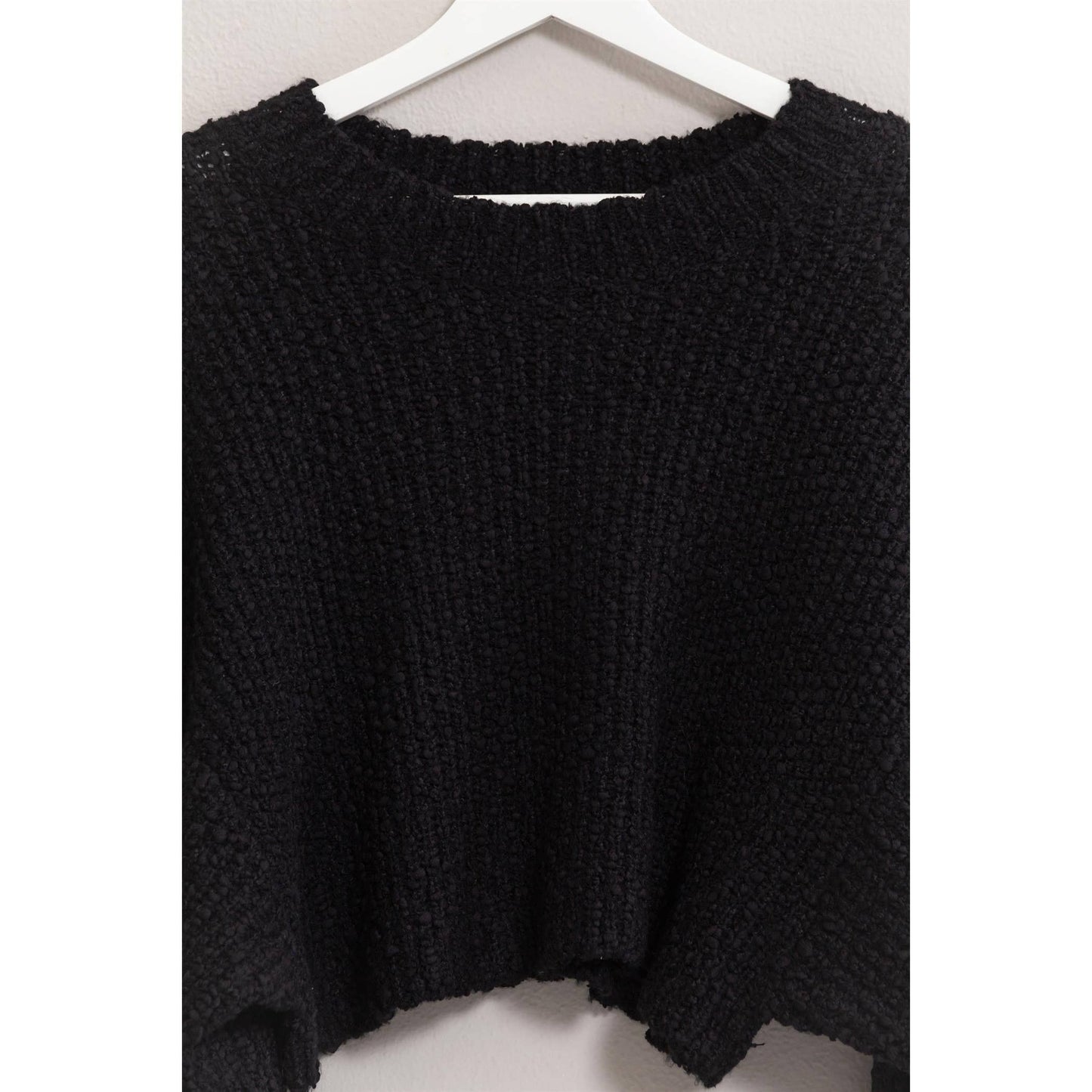 HF24F286-Popcorn Knit Cropped Pullover