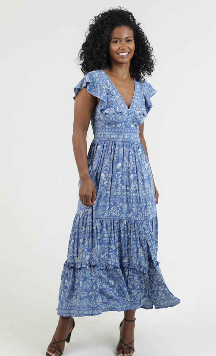 FLORAL RUFFFLE SLEEVE DRESS