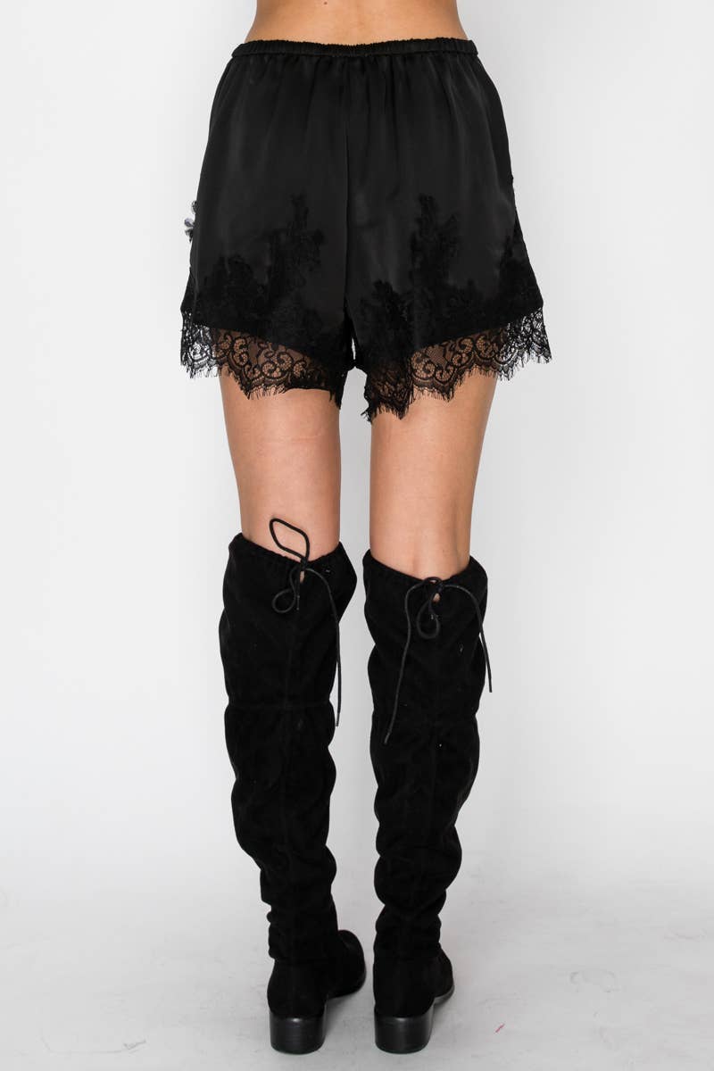 LACE TRIM SATIN SHORTS