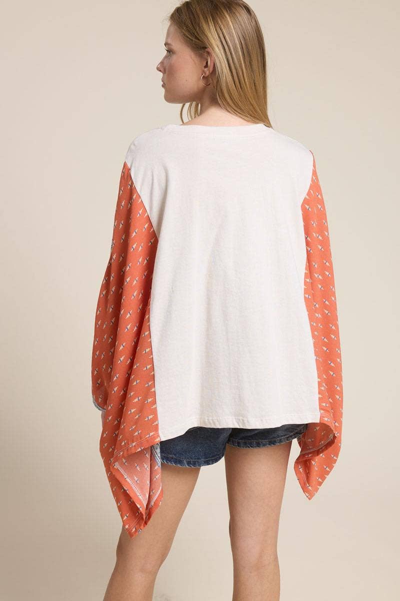 Ride Em' Cowboys Western Graphic Sheer Sleeves Kaftan Top
