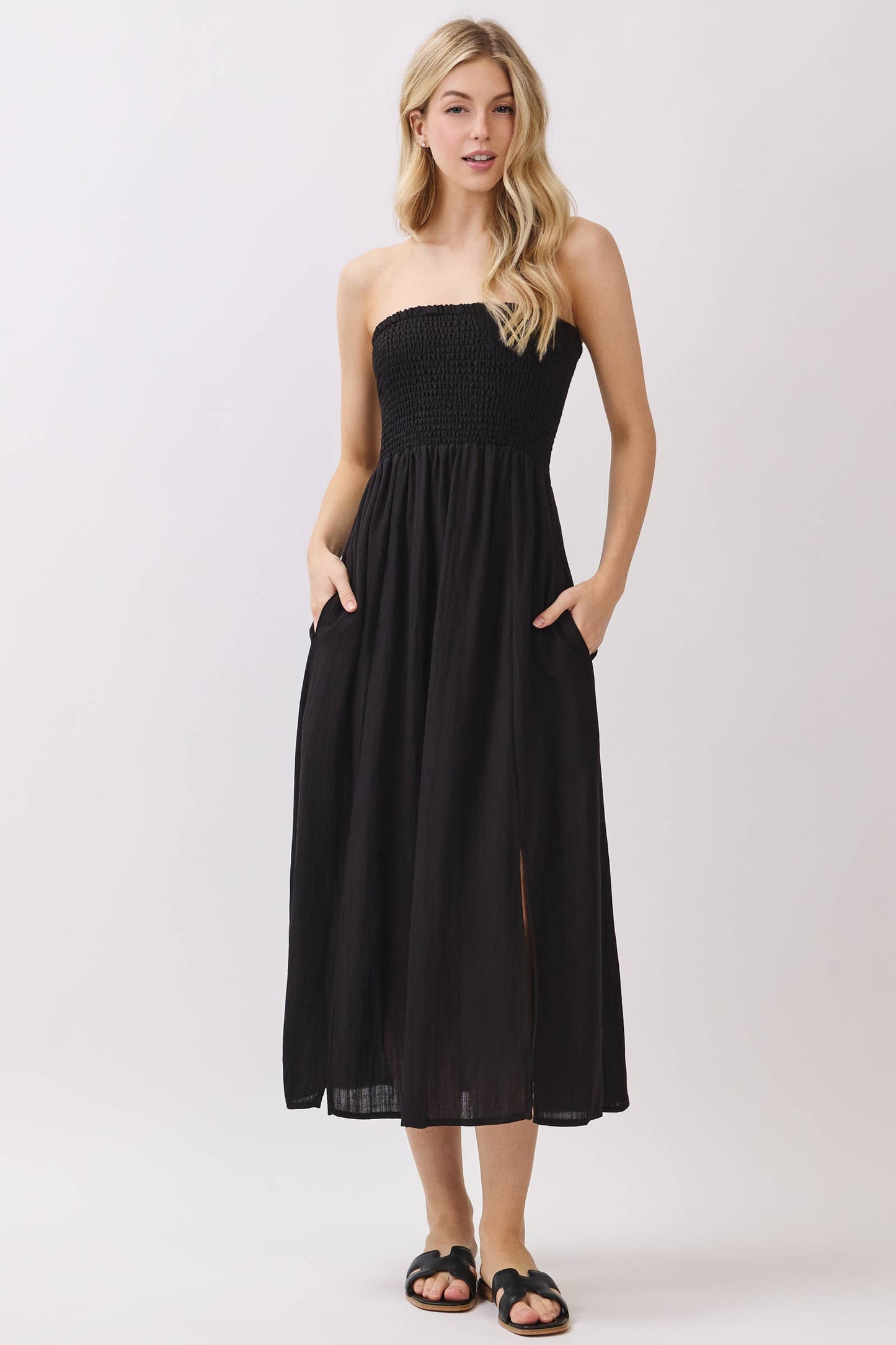 Smocked Tube Midi Dress