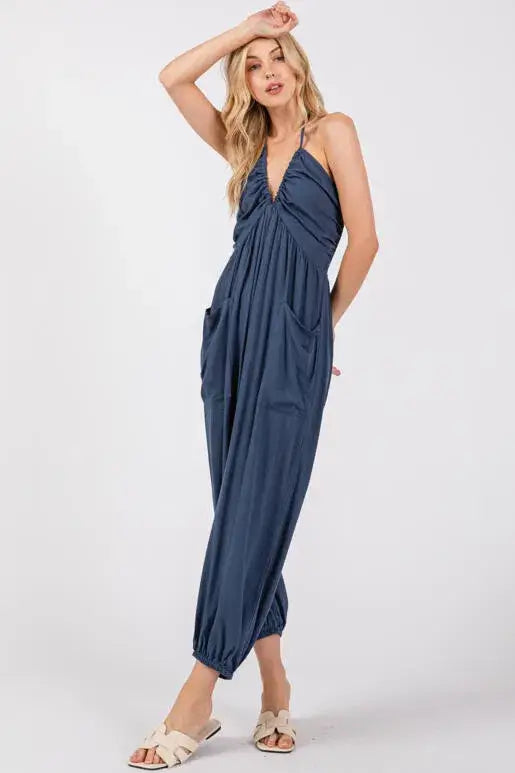 Woven Solid Jogger Jumpsuit