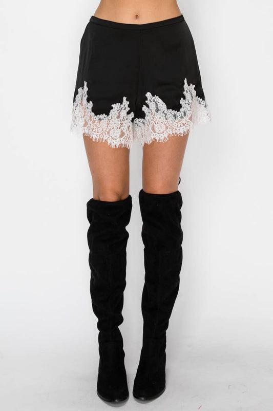 CONTRAST LACE SATIN SHORTS