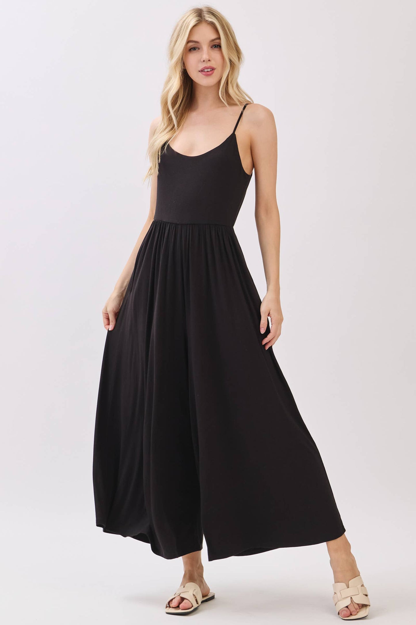 Flare Wide Leg Jumpsuit W/ Adjustable Strap