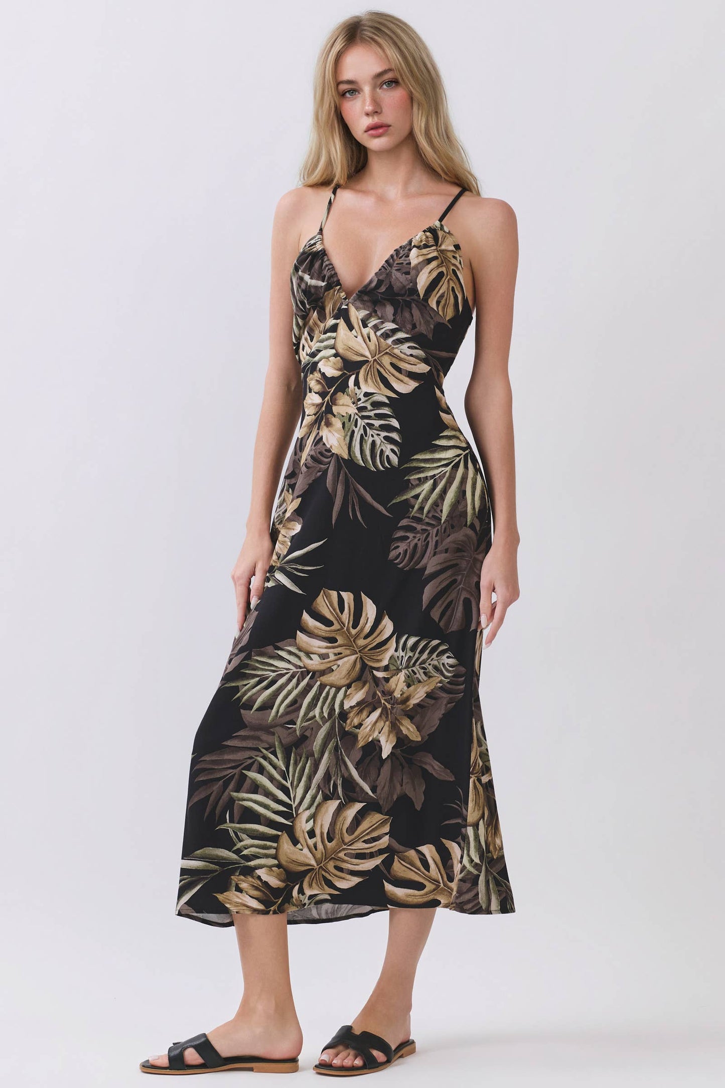 TROPICAL PRINT CAMI MIDI DRESS
