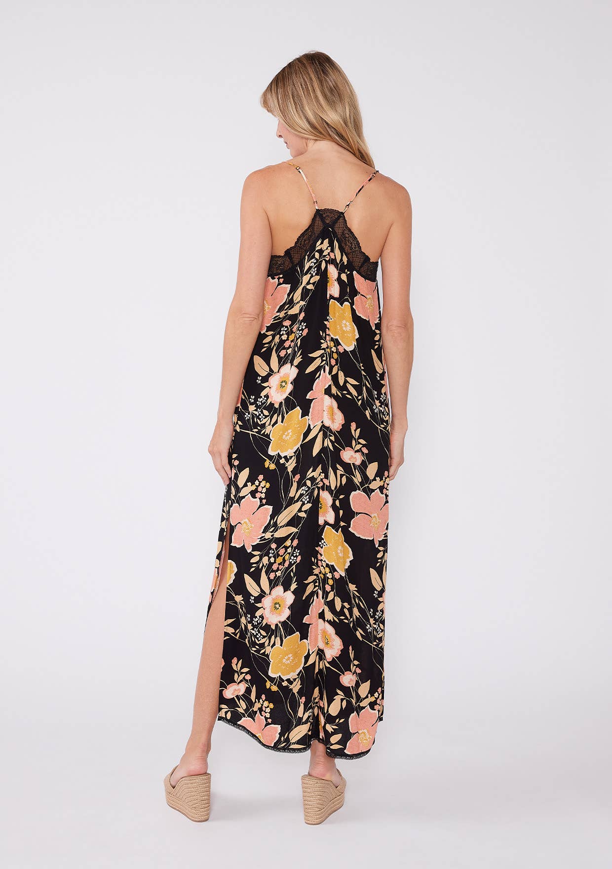 Floral Lace Trim Racerback Maxi Dress