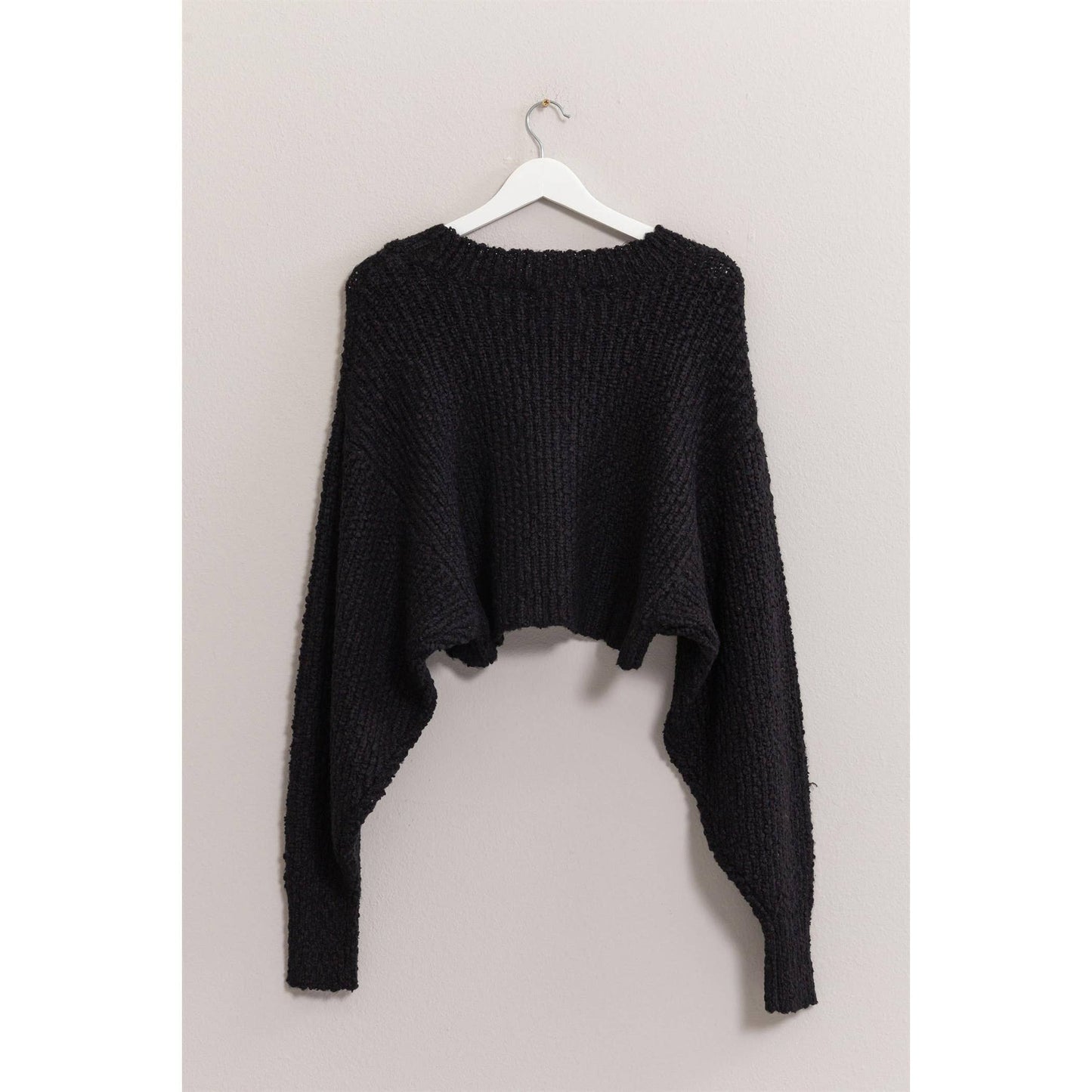 HF24F286-Popcorn Knit Cropped Pullover