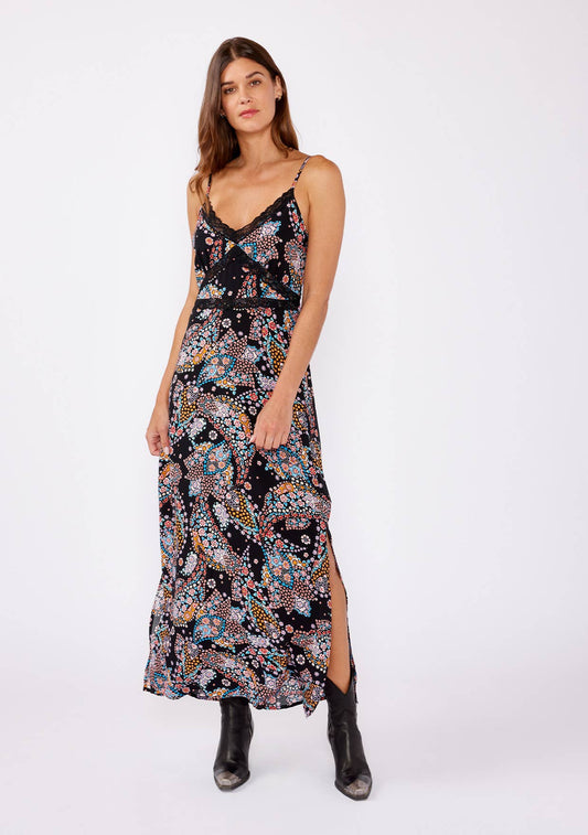 Floral Spaghetti Strap Lace Trim Maxi Dress