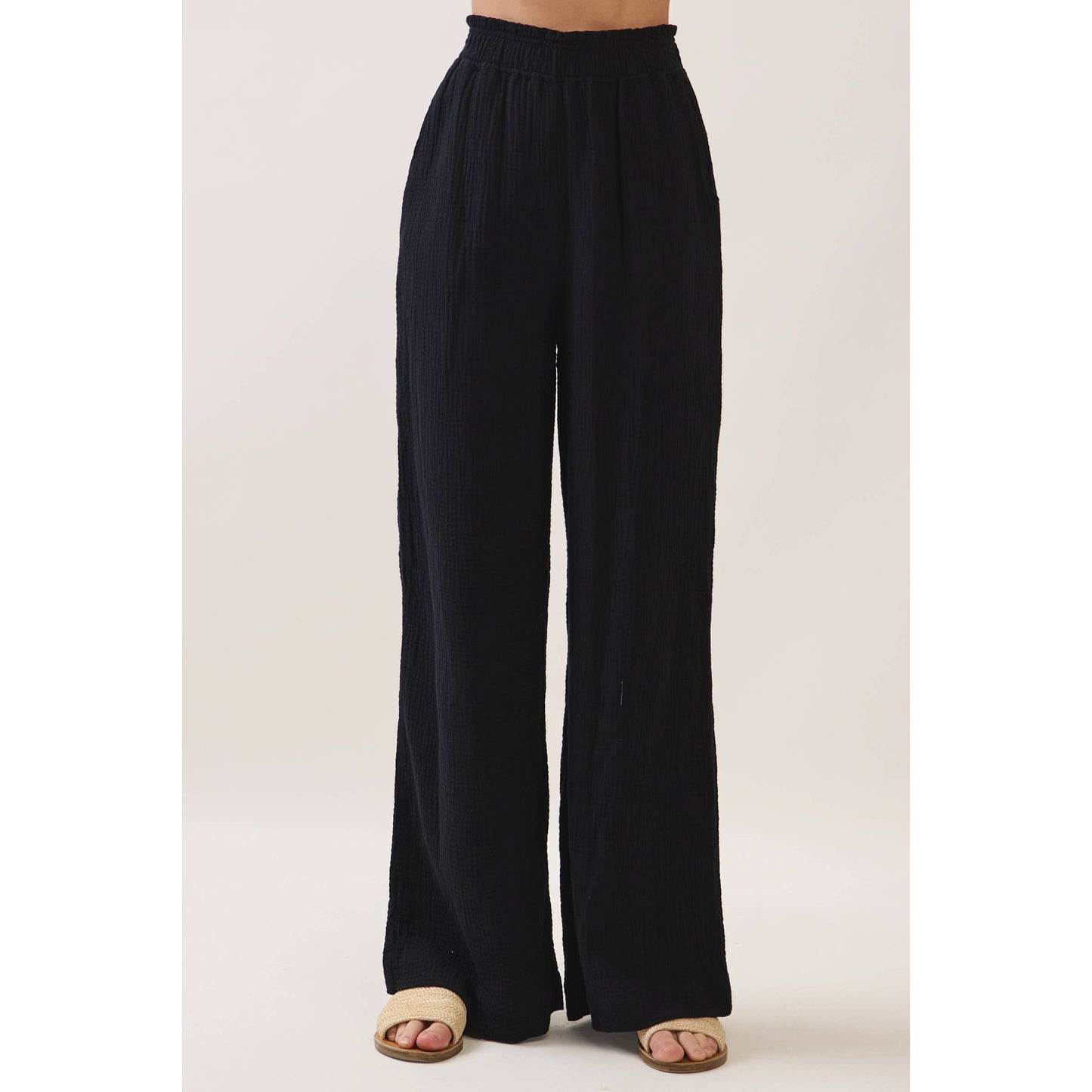 DOUBLE GAUZE SOLID WIDE LEG PANTS