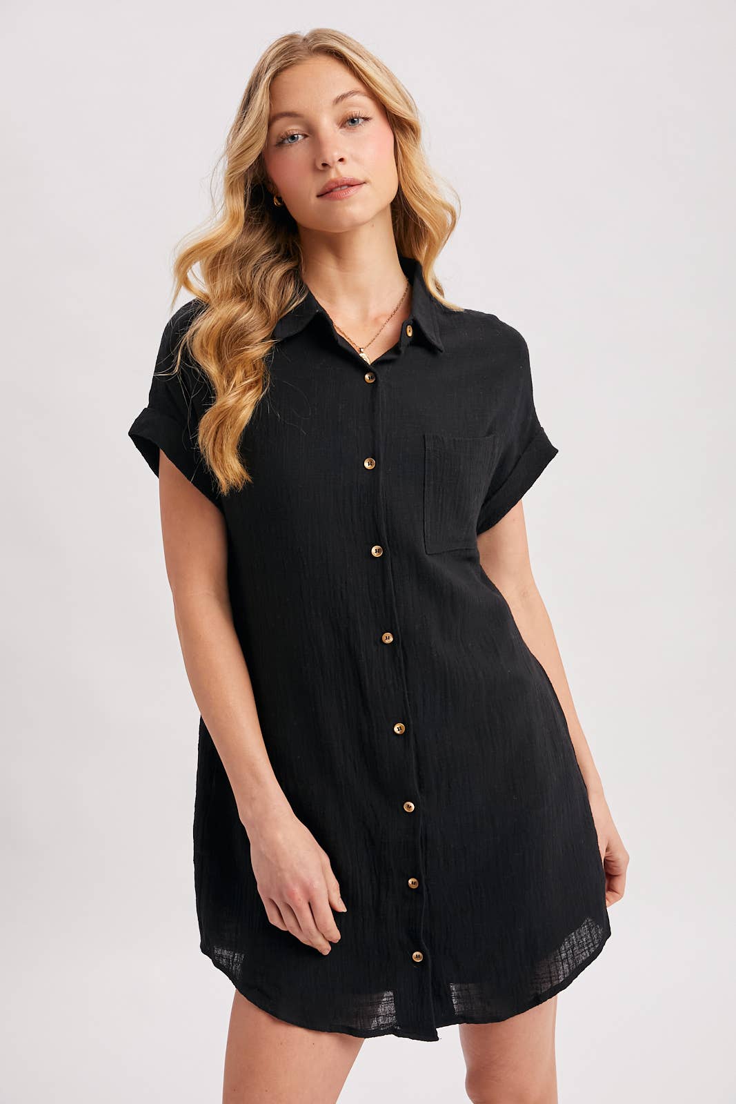 BUTTON UP SHIRT DRESS WITH POCKET
