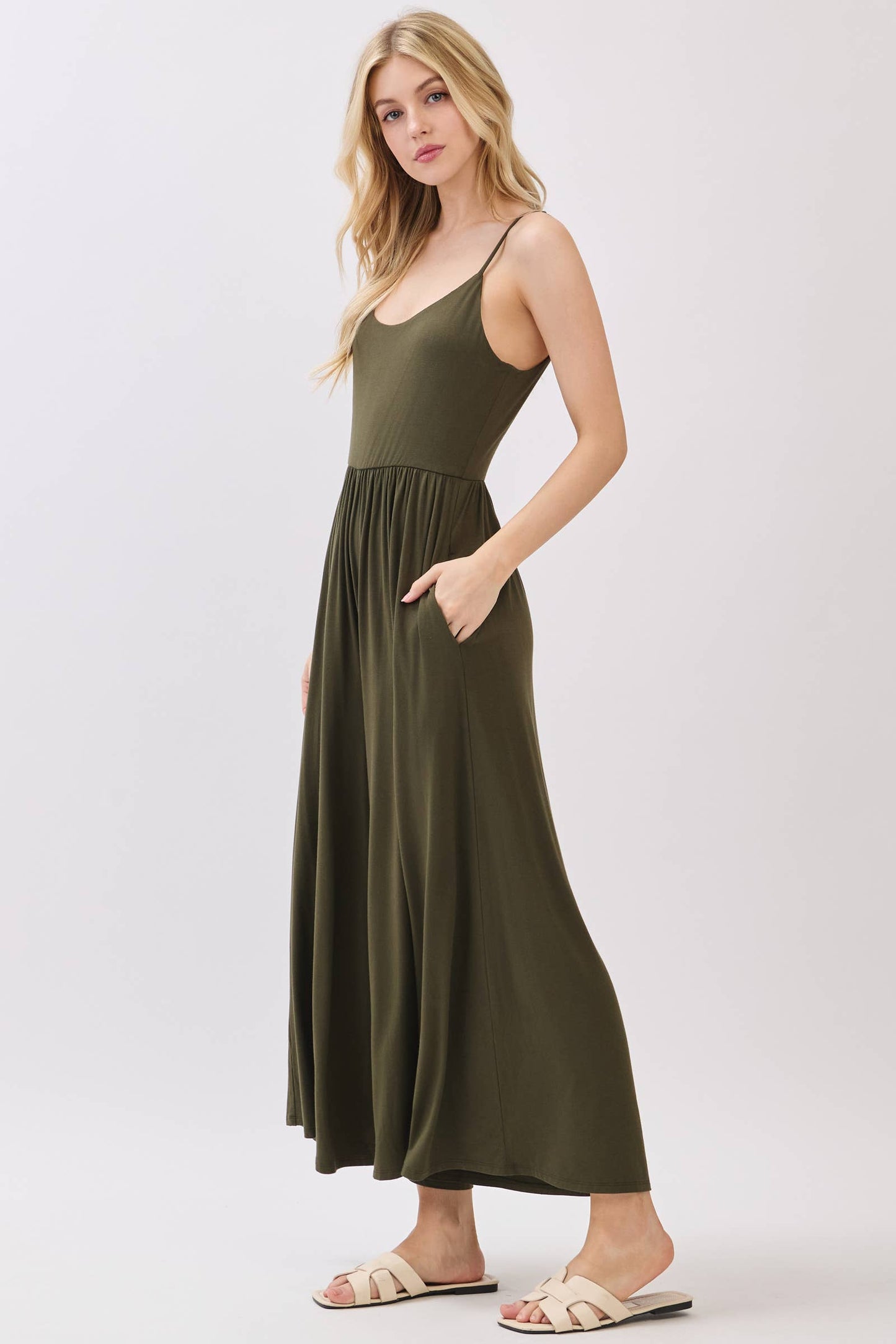 Flare Wide Leg Jumpsuit W/ Adjustable Strap