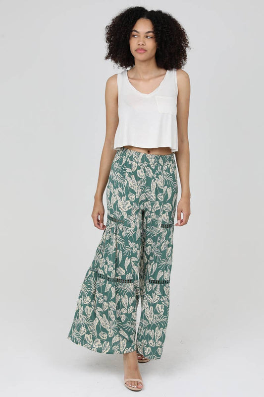 WIDE LEG FLARE PANTS WITH CROCHET LACE INSERTS