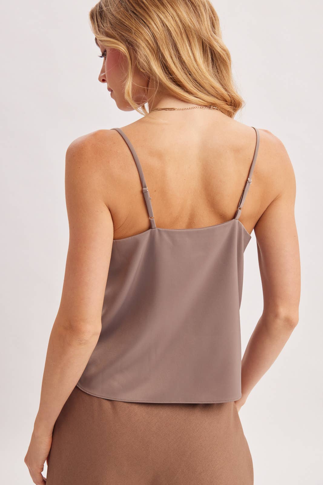 SATIN LACE TRIMMED V-NECK CAMISOLE TOP