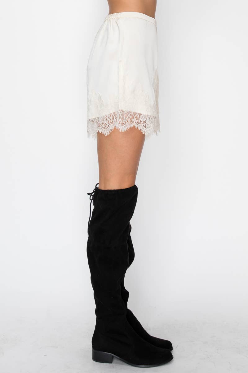 LACE TRIM SATIN SHORTS