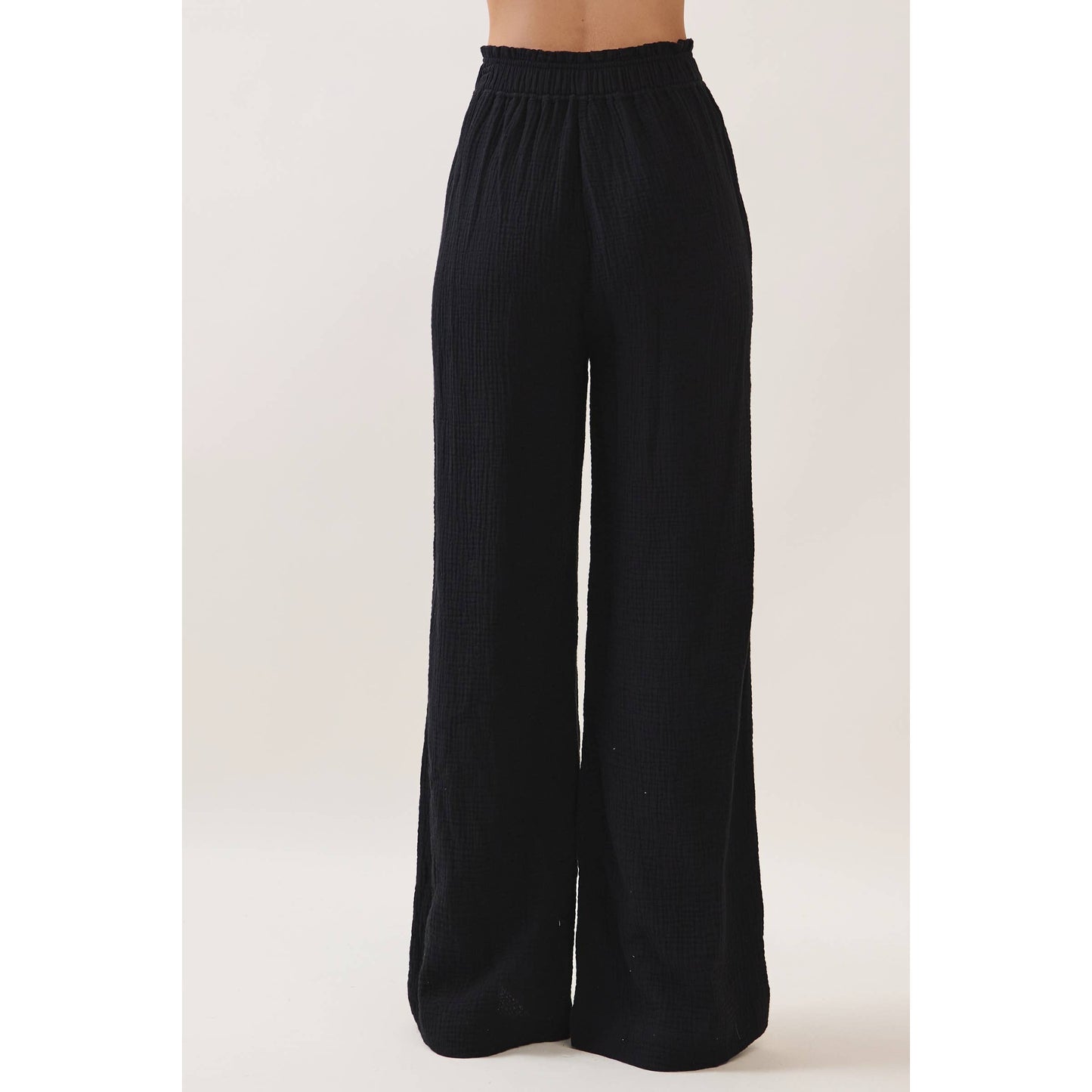 DOUBLE GAUZE SOLID WIDE LEG PANTS