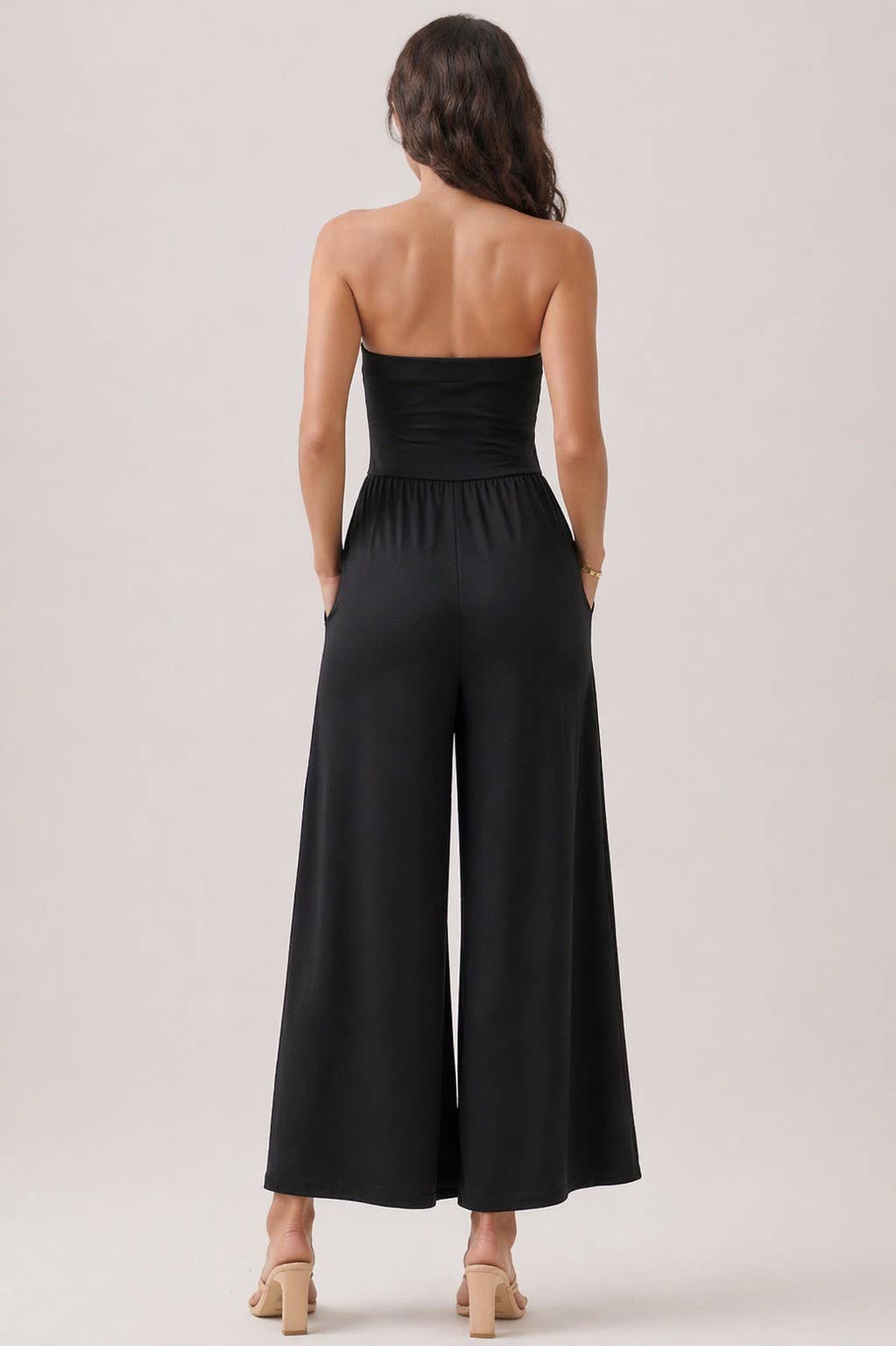 V SHAPE DROP WAIST TUBE JUMPSUIT